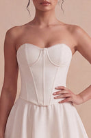 Load image into Gallery viewer, Corset Strapless Short White A Line Graduation Dress with Ruffles