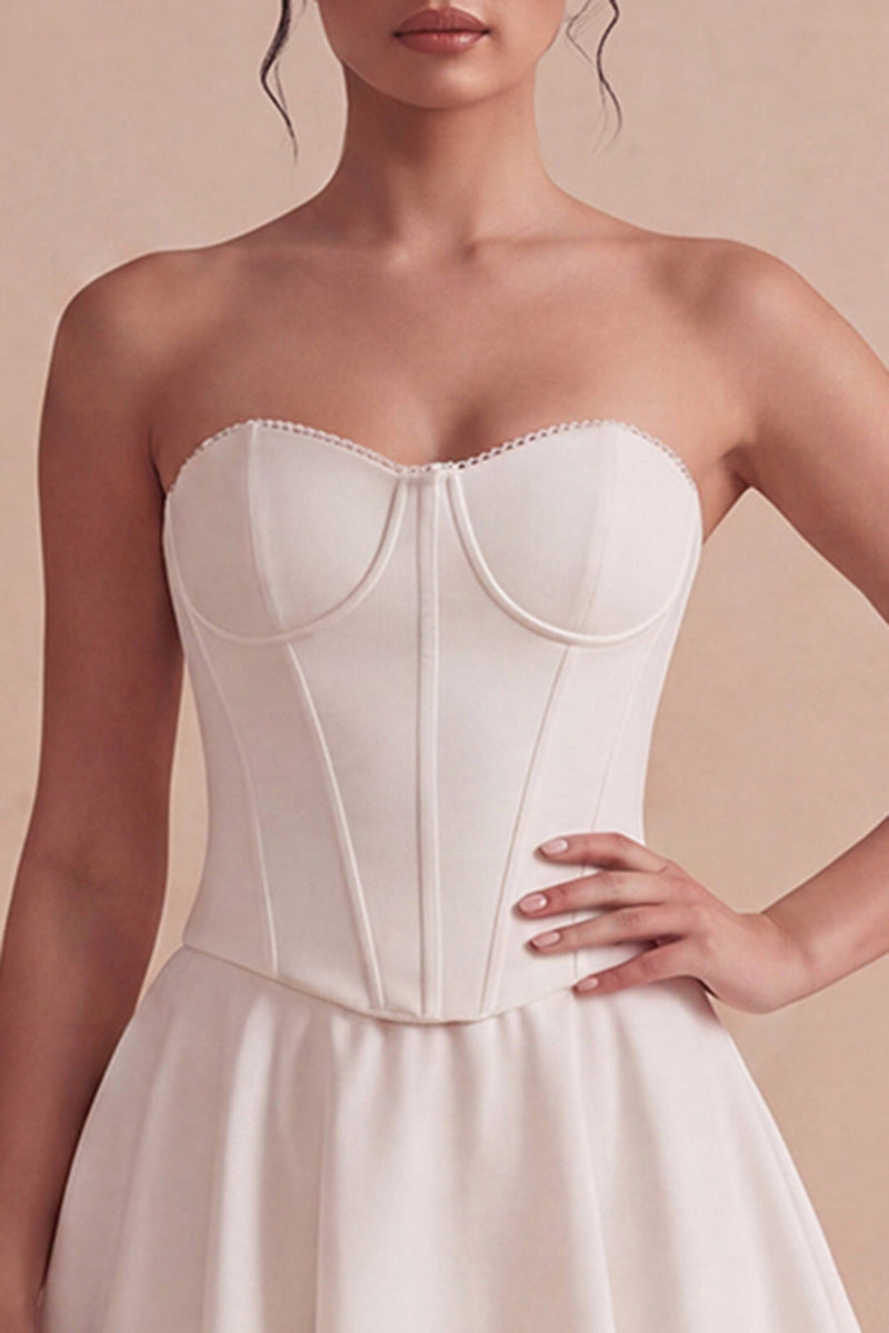 Load image into Gallery viewer, Corset Strapless Short White A Line Graduation Dress with Ruffles