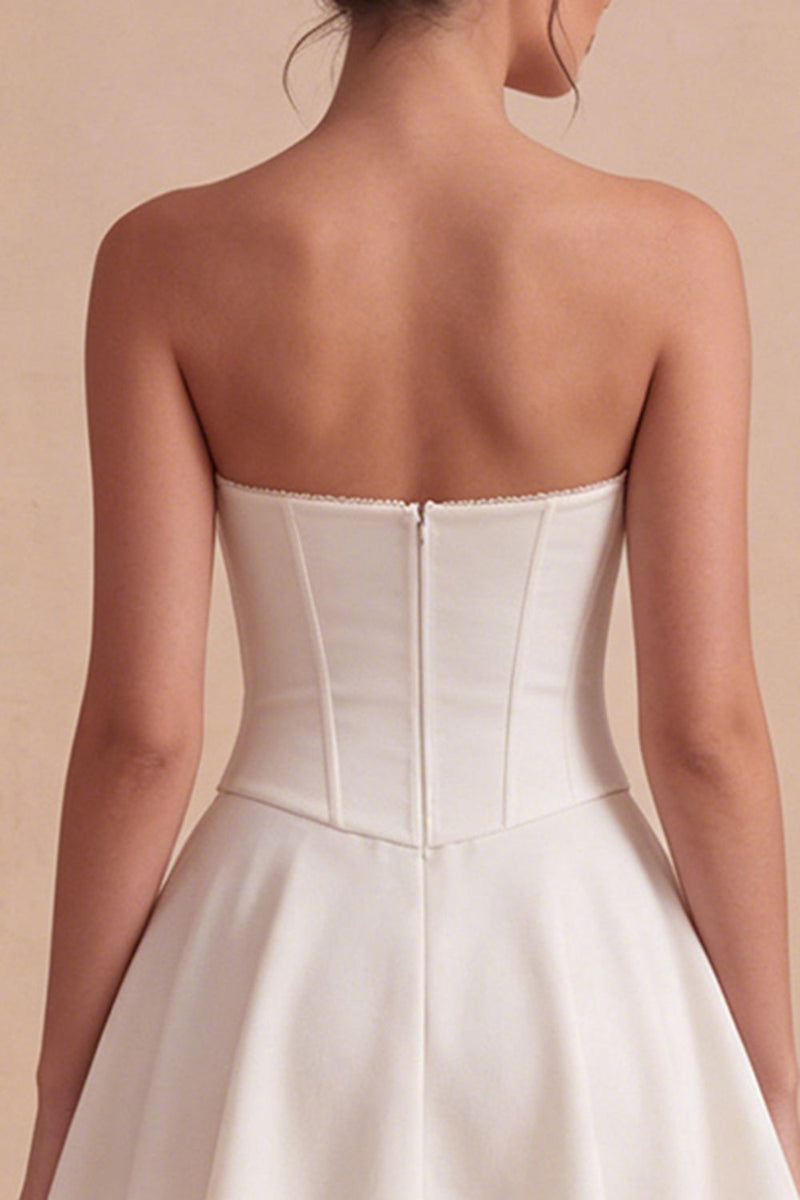 Load image into Gallery viewer, Corset Strapless Short White A Line Graduation Dress with Ruffles