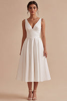 Load image into Gallery viewer, Simple Maxi A Line White V-Neck Wedding Dress