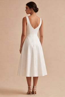 Simple Maxi A Line White V-Neck Wedding Dress