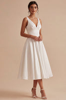 Load image into Gallery viewer, Simple Maxi A Line White V-Neck Wedding Dress