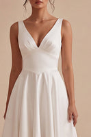 Load image into Gallery viewer, Simple Maxi A Line White V-Neck Wedding Dress