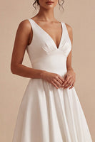 Load image into Gallery viewer, Simple Maxi A Line White V-Neck Wedding Dress
