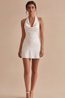 Load image into Gallery viewer, Halter Ruched White Backless Short Graduation Dress
