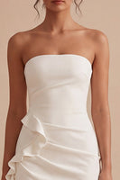 Load image into Gallery viewer, Strapless White Ruched Tight Short Graduation Dress with Ruffles