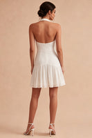 Load image into Gallery viewer, Simple Halter Short White A Line Graduation Dress with Bow