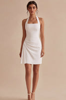 Load image into Gallery viewer, Short Backless Ruched Halter White Graduation Dress