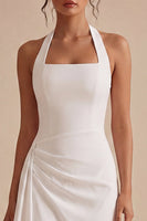 Load image into Gallery viewer, Short Backless Ruched Halter White Graduation Dress