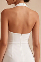 Load image into Gallery viewer, Short Backless Ruched Halter White Graduation Dress