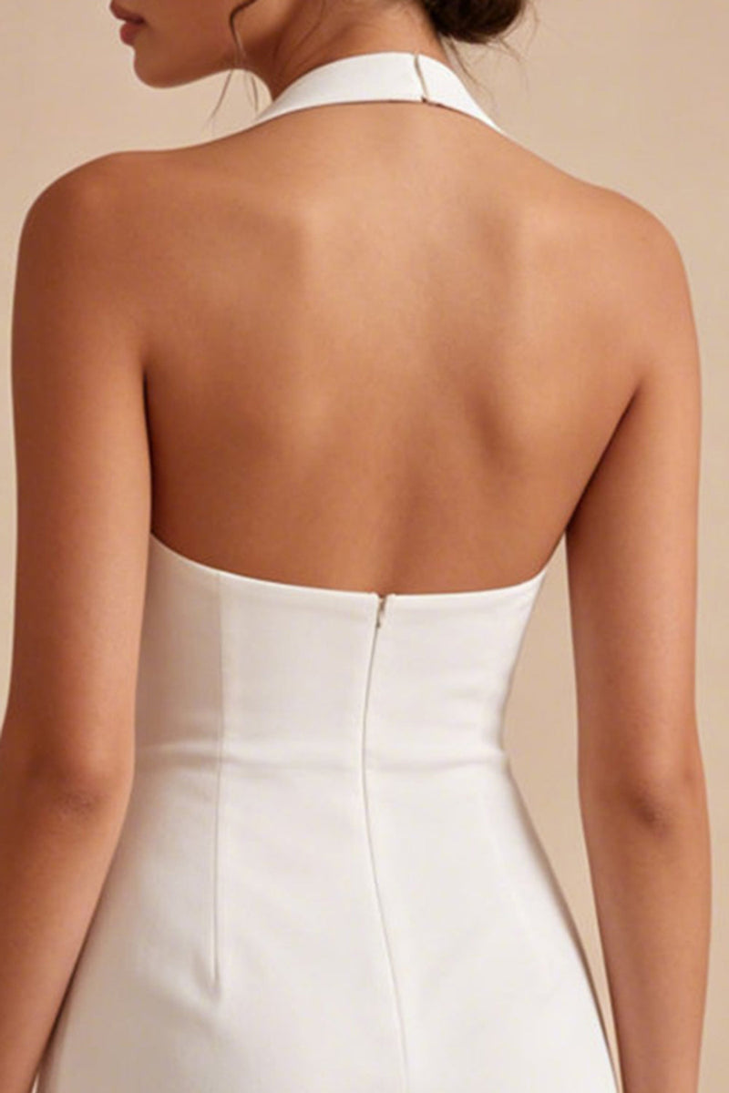 Load image into Gallery viewer, Short Backless Ruched Halter White Graduation Dress