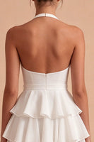 Load image into Gallery viewer, Ruffled Halter Backless White A Line Short Graduation Dress with Bow