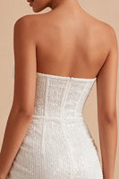 Load image into Gallery viewer, Strapless White Ruched Sparkly Tight Short Corset Sequin Graduation Dress