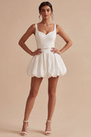 Load image into Gallery viewer, White Thick Straps Bubble Hem Short A Line Graduation Dress with Belt