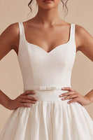 Load image into Gallery viewer, White Thick Straps Bubble Hem Short A Line Graduation Dress with Belt