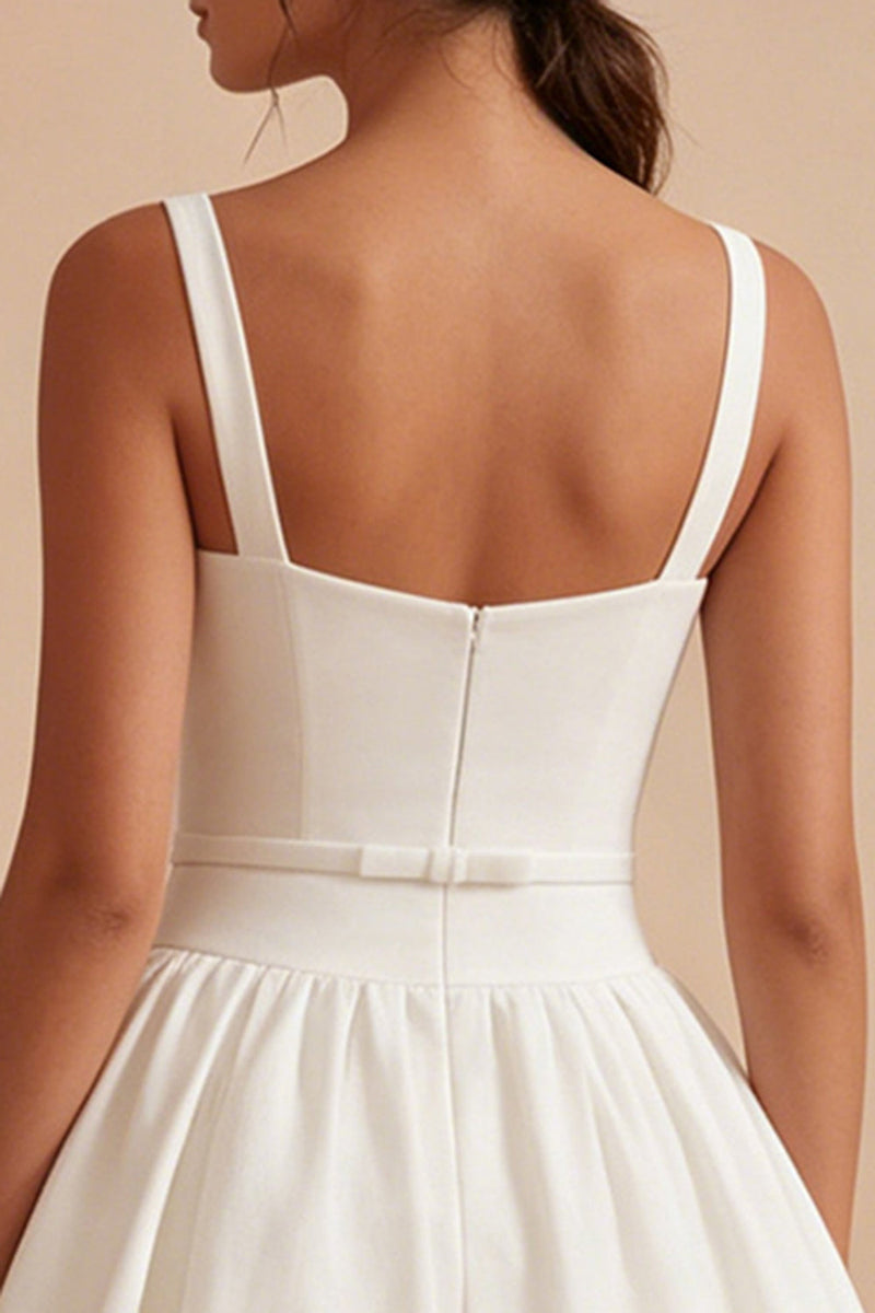 Load image into Gallery viewer, White Thick Straps Bubble Hem Short A Line Graduation Dress with Belt