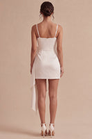 Load image into Gallery viewer, Spaghetti Straps Ruched Tight Short White Graduation Dress with Bow
