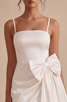Load image into Gallery viewer, Spaghetti Straps Ruched Tight Short White Graduation Dress with Bow