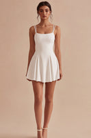 Load image into Gallery viewer, Simple White Spaghetti Straps Short A Line Graduation Dress