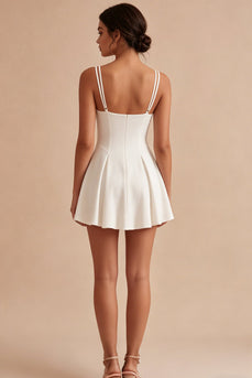 Simple White Spaghetti Straps Short A Line Graduation Dress