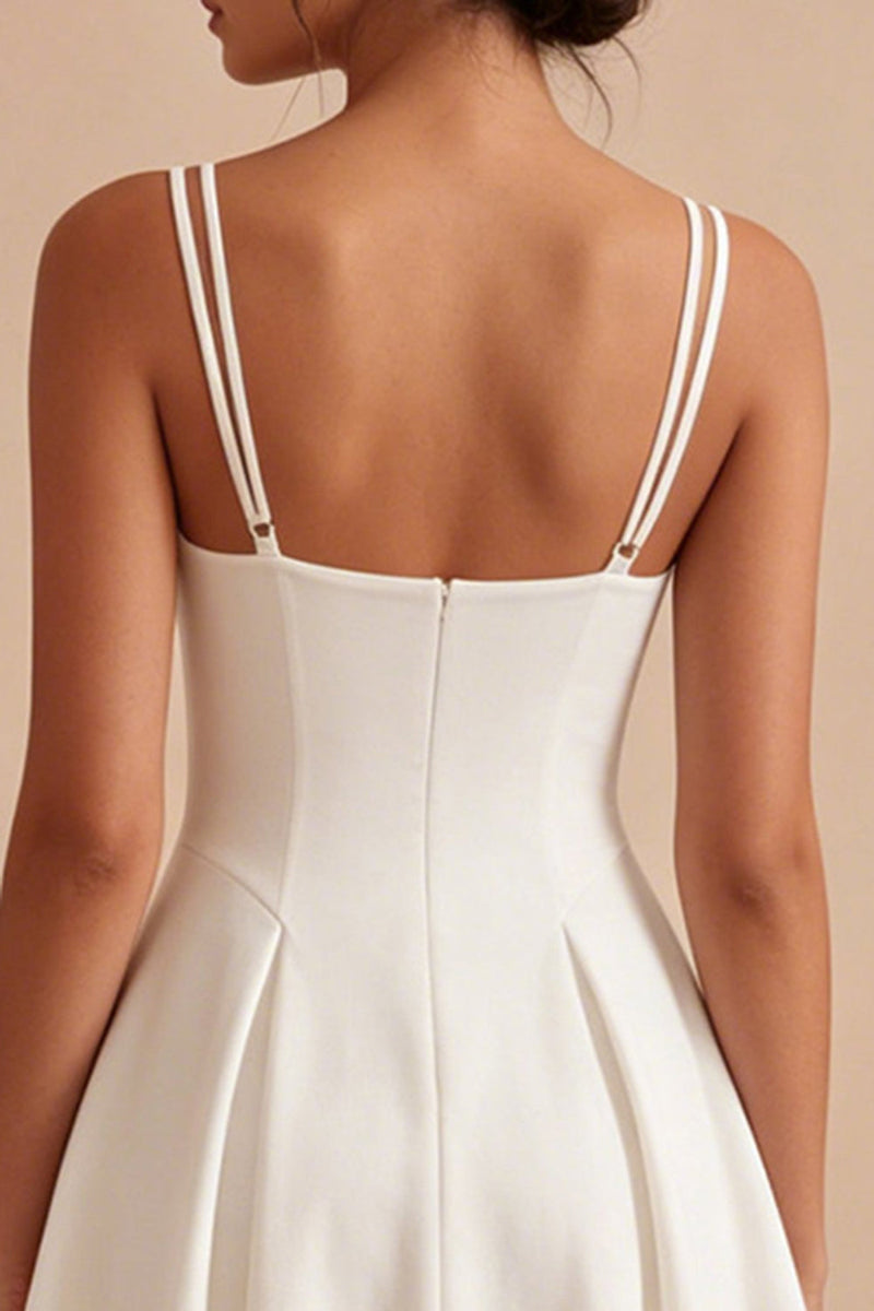 Load image into Gallery viewer, Simple White Spaghetti Straps Short A Line Graduation Dress