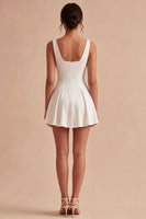 Load image into Gallery viewer, White Simple Cowl Neck Short A Line Graduation Dress