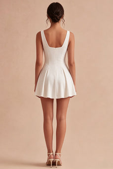 White Simple Cowl Neck Short A Line Graduation Dress