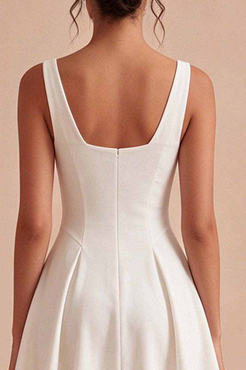 Load image into Gallery viewer, White Simple Cowl Neck Short A Line Graduation Dress