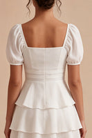 Load image into Gallery viewer, Short Sleeves White A Line Short Graduation Dress with Ruffles