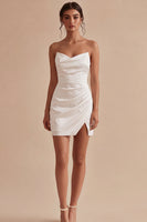 Load image into Gallery viewer, Strapless Tight Short Ruched White Graduation Dress with Slit