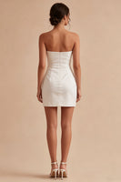 Load image into Gallery viewer, Strapless Tight Short Ruched White Graduation Dress with Slit