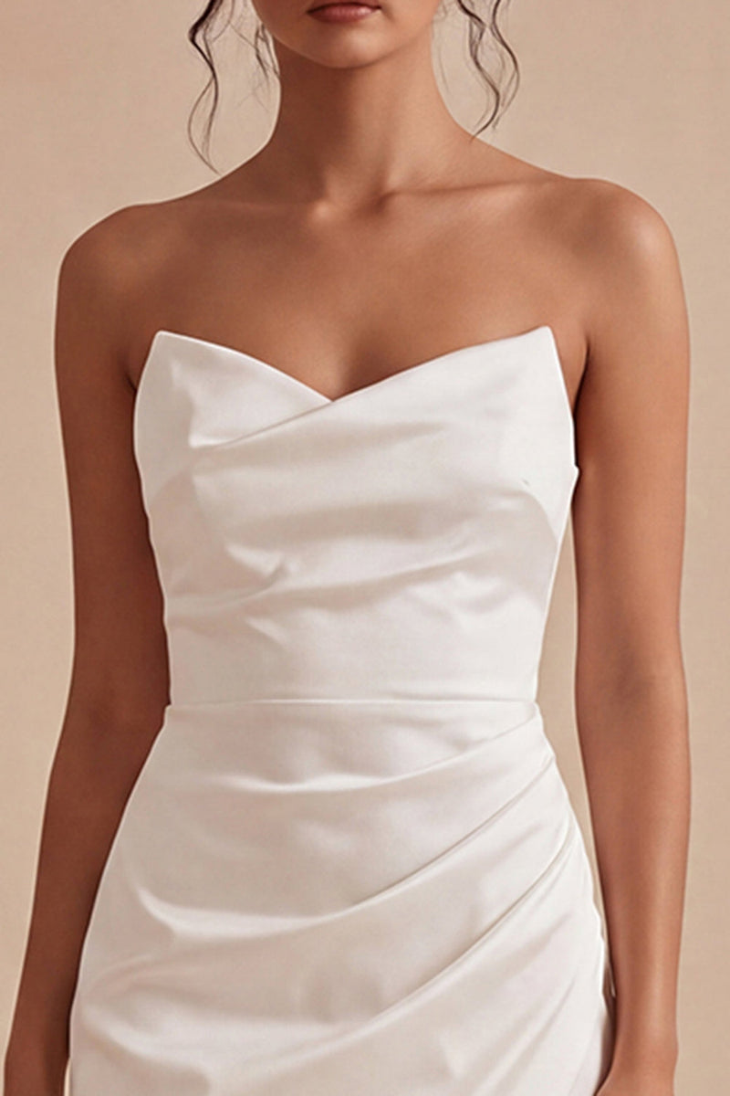 Load image into Gallery viewer, Strapless Tight Short Ruched White Graduation Dress with Slit