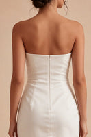 Load image into Gallery viewer, Strapless Tight Short Ruched White Graduation Dress with Slit