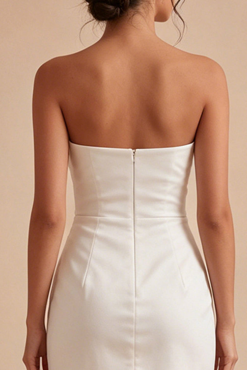 Load image into Gallery viewer, Strapless Tight Short Ruched White Graduation Dress with Slit