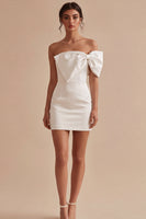Load image into Gallery viewer, White Tight Short Strapless Graduation Dress with Bow