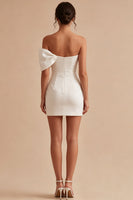 Load image into Gallery viewer, White Tight Short Strapless Graduation Dress with Bow