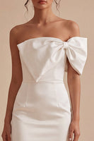 Load image into Gallery viewer, White Tight Short Strapless Graduation Dress with Bow