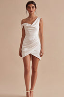 Load image into Gallery viewer, Short Tight One Shoulder Ruched White Graduation Dress