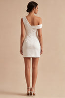 Load image into Gallery viewer, Short Tight One Shoulder Ruched White Graduation Dress