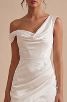 Load image into Gallery viewer, Short Tight One Shoulder Ruched White Graduation Dress