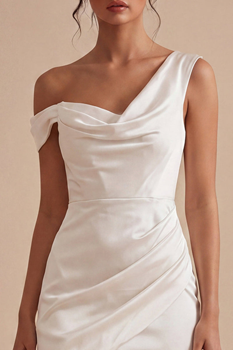 Load image into Gallery viewer, Short Tight One Shoulder Ruched White Graduation Dress