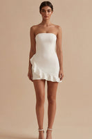 Load image into Gallery viewer, White Strapless Tight Short Graduation Dress with Ruffles