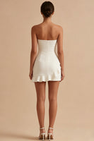 Load image into Gallery viewer, White Strapless Tight Short Graduation Dress with Ruffles