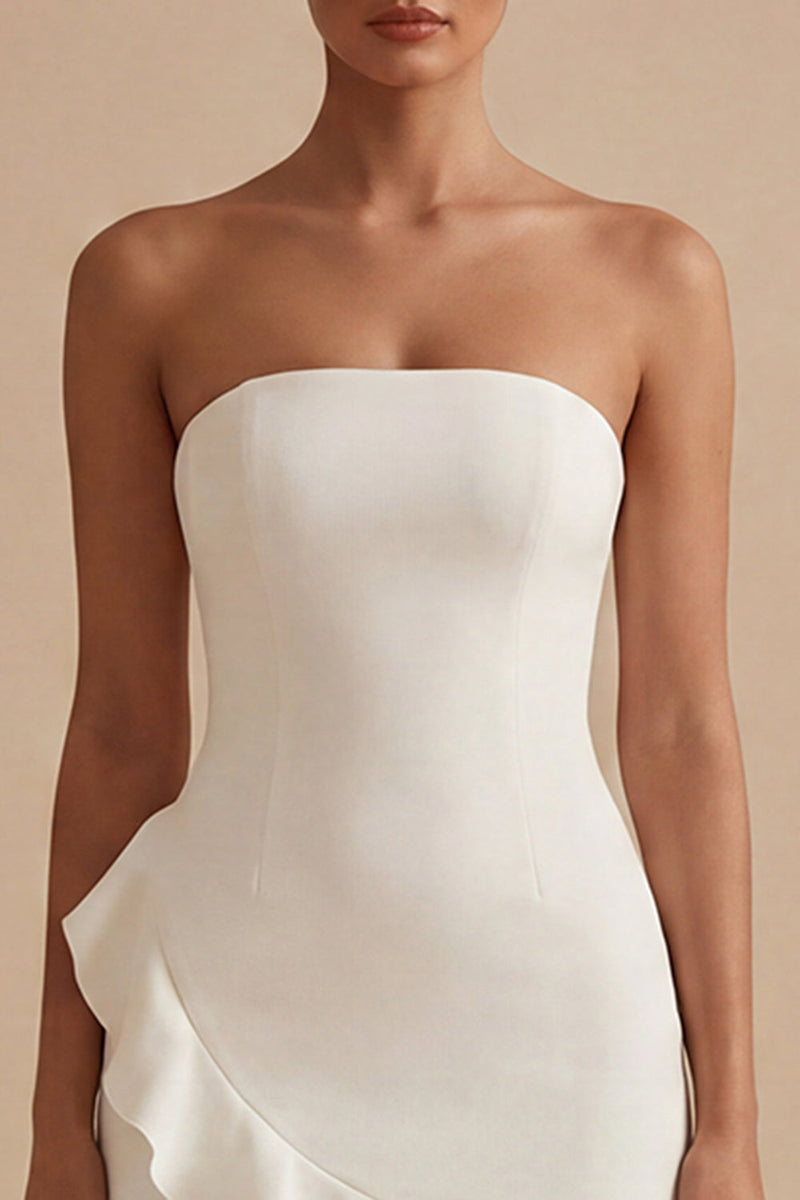 Load image into Gallery viewer, White Strapless Tight Short Graduation Dress with Ruffles
