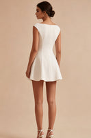 Load image into Gallery viewer, White Simple Boat Neck Short A Line Graduation Dress