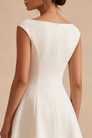Load image into Gallery viewer, White Simple Boat Neck Short A Line Graduation Dress