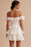 Load image into Gallery viewer, White Off the Shoulder Short A Line Graduation Dress with Ruffles
