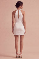 Load image into Gallery viewer, Keyhole Halter Short Ruched Tight White Graduation Dress