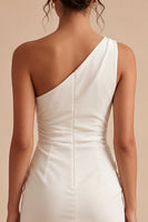 Load image into Gallery viewer, Tight Short Ruched One Shoulder White Graduation Dress with Slit