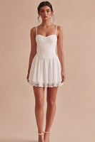 Load image into Gallery viewer, Spaghetti Straps Basque Waist Corset White Short A Line Graduation Dress with Lace